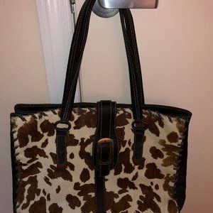 Dark brown Italian Leather  Ponyskin  tote bag